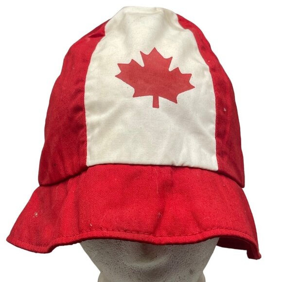 vtg Canada Bucket Hat Maple Leaf Logo sun red white cotton large READ - Picture 1 of 8